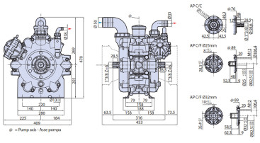 Мембранный насос AR 215 bp C/ C (BlueFlex, 20 бар, 219.1л/мин, ВОМ 1"⅜-полый вал 32 мм)