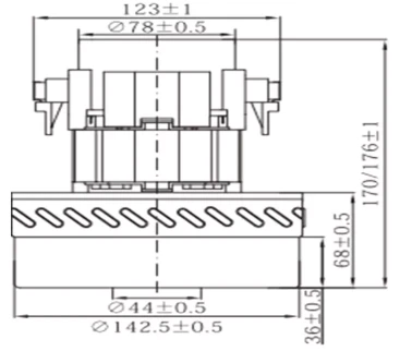 Вакуумный мотор V4Z-A30-D (1200Вт, 220В, D-143мм, H-177мм, h-69мм, алюм) RC