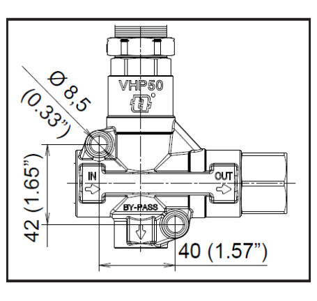 Регулятор давления Mecline VHP50 (360бар, 100л/мин, 1/2"г-1/2"г, By-pass 1/2"г, лат)