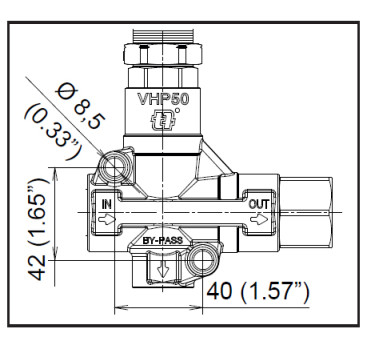 Регулятор давления Mecline VHP50 (500бар, 100л/мин, 1/2"г-1/2"г, By-pass 1/2"г, лат)