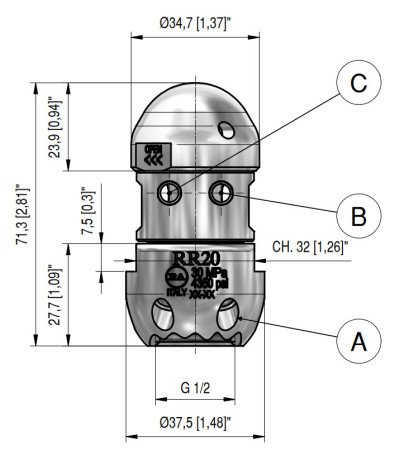 Форсунка каналопромывочная PA RR-TS (30, вх.1/2&quot;г, вращ)
