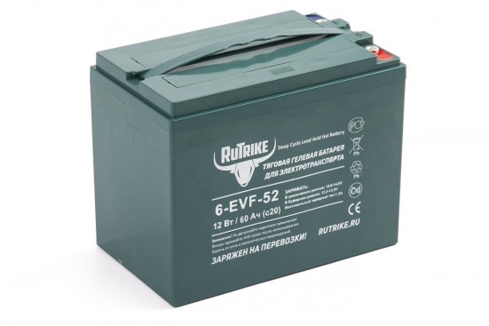 Тяговый аккумулятор RuTrike 6-EVF-52 (12В, 52Ач, Gel)