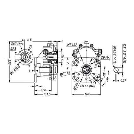 Редуктор для ДВС Tecomec RGB24 (17кВт, 25.4/24мм, фланец 89мм)