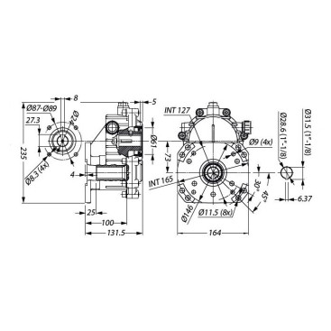 Редуктор для ДВС Tecomec RGB35 (23кВт, 28.6/24мм, фланец 87мм)