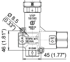 Регулятор давления Mecline VHP 18/160 (180бар, 160л/мин, 3/4г-3/4г, By-pass 3/4г, лат)