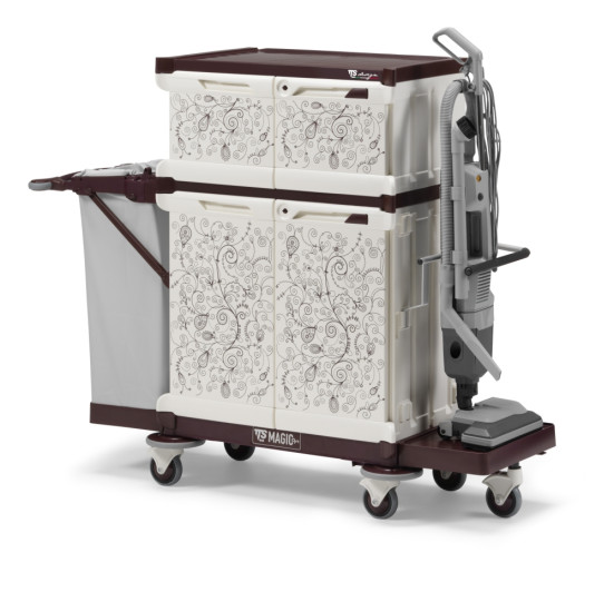 Тележка TTS MagicArt 262-W Safety Plus (подставка верт. пылесоса, закрытая, рис. KAPOK, держ. мешка)