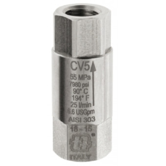 Обратный клапан Mecline CV5 (3/8"г-3/8"г, 500бар, 25л/мин, нерж)