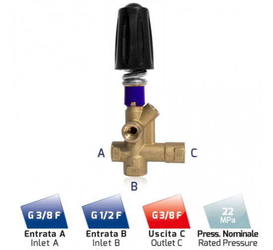 Регулятор давления MTM UV31 (160бар, 40л/мин, 3/8&quot;г-3/8&quot;г, By-pass 3/8&quot;г)