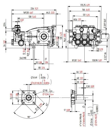 Насос высокого давления Mazzoni PMD 14200R CW (200бар, 14л/мин, 1450об/мин) (P3.012.027)