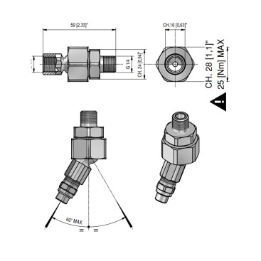 Форсункодержатель поворотный (1/4ш_BSP-1/4г_NPT, нерж) PA