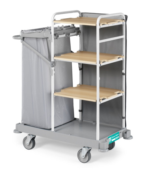 Тележка TTS GREEN HOTEL 942 (4 полки закр. сзади, держ. мешка, колеса D150мм)