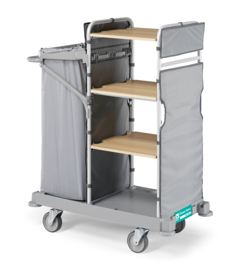 Тележка TTS GREEN HOTEL 943 (4 полки закр. сбоку, держ. мешка, колеса D125мм)