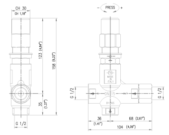 Регулятор давления PA VB53 (500бар, 80л/мин, 1/2"г-1/2"г, By-pass 1/2"г, нерж)
