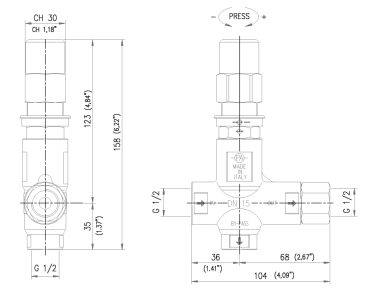 Регулятор давления PA VB53 (500бар, 80л/мин, 1/2&quot;г-1/2&quot;г, By-pass 1/2&quot;г, нерж)
