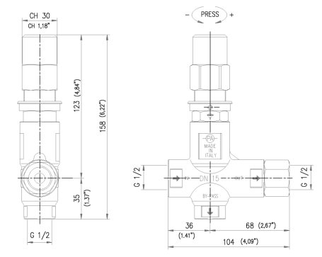 Регулятор давления PA VB53 (500бар, 80л/мин, 1/2"г-1/2"г, By-pass 1/2"г, нерж)