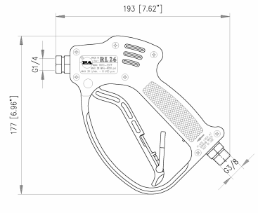 Пистолет с дренажом PA RL26 (3/8"г.вращ-1/4"г, 250бар, дренаж НД)