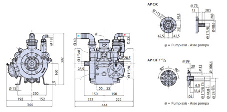 Мембранный насос AR 145 BP C/C (BlueFlex, 20бар, 133л/мин, ВОМ 1"⅜)