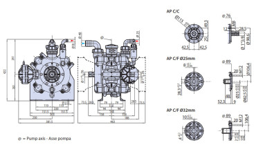 Мембранный насос AR 160 BP C/F (BlueFlex, 20бар, 166.2л/мин, ВОМ 1"⅜-полый вал 25мм)