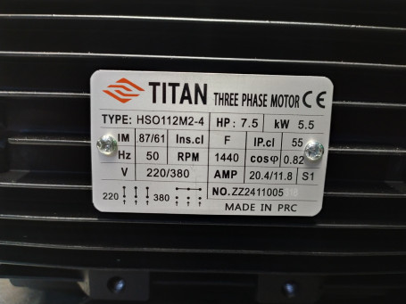 Электродвигатель Titan (5.5кВт, 380/220В, 1450об/мин, п.в. 24мм, Dфл 87мм, H112)