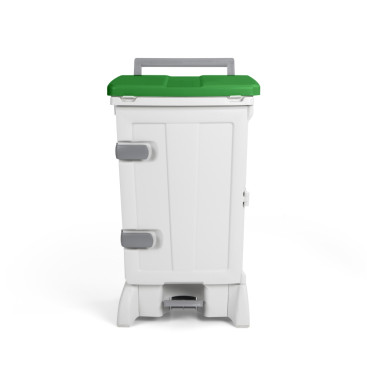 Контейнер TTS OpenUp90 (90л, педаль, дверь, белый/зеленый)
