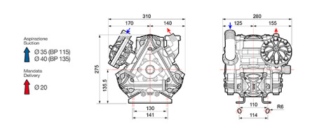 Мембранный насос Comet BP115 (20 бар, 110 л/мин, ВОМ 1"3/8)